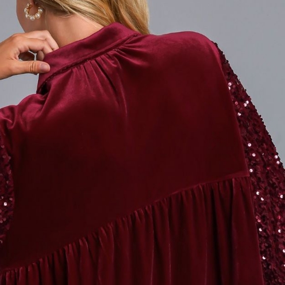 Umgee Burgundy Velvet Tunic Top - Picture 5 of 13